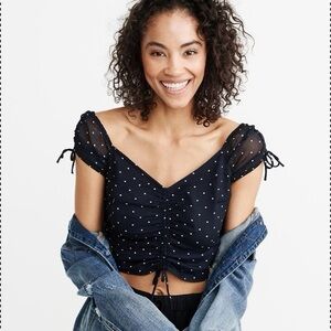 Abercrombie & Fitch Cap Sleeve Smocked Polka Dot Top